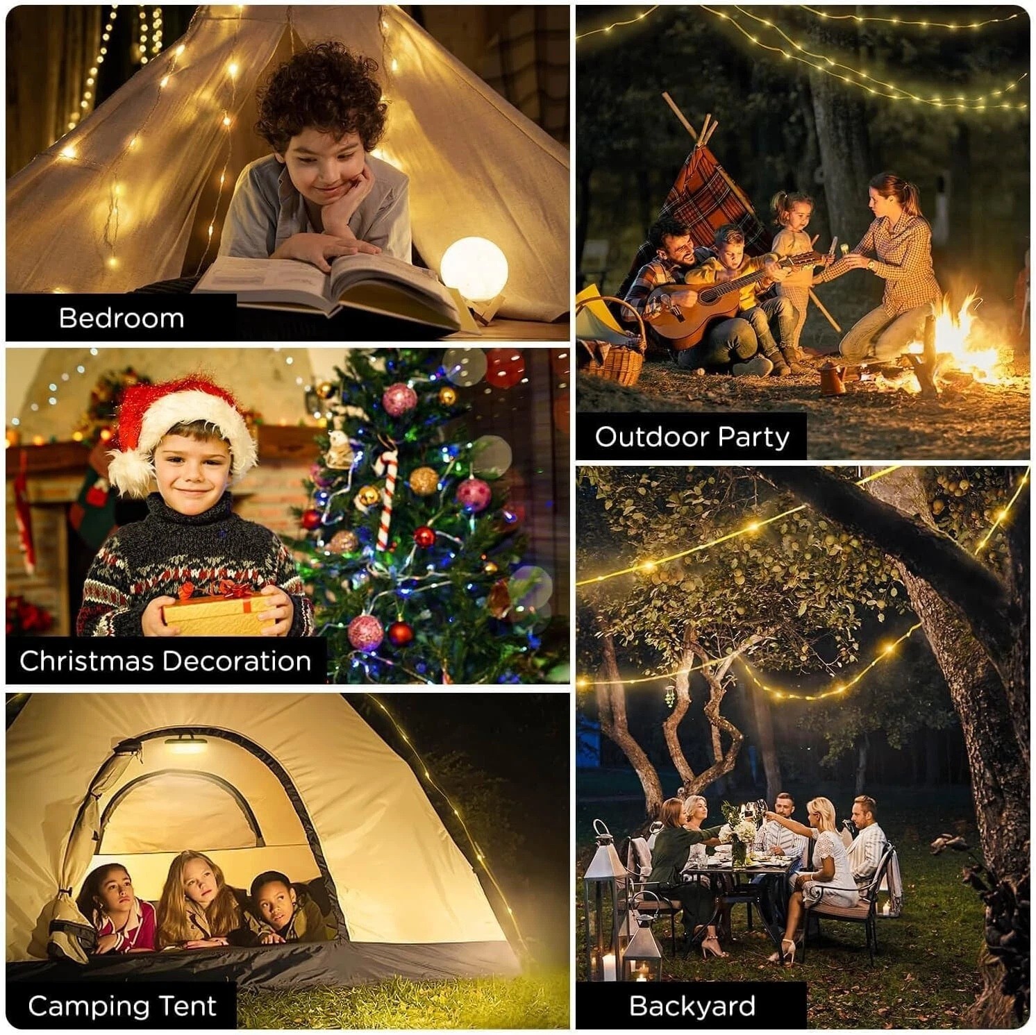 10M Portable Camping Xmas String Light USB Rechargeable LED Tent Lamp Waterproof