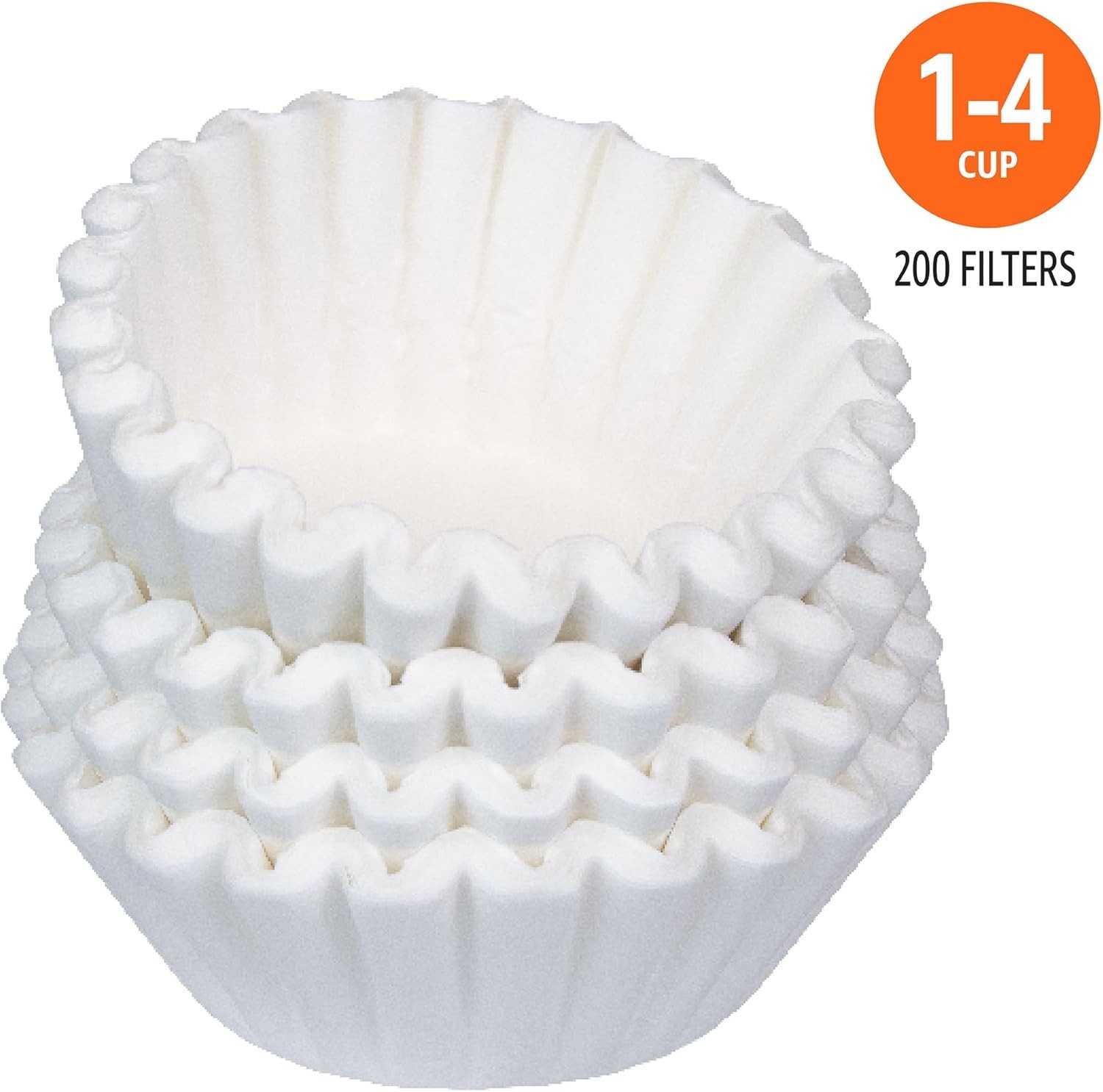 Compostable Basket Coffee Filters for 1-4 Cup Makers – 200 Count White