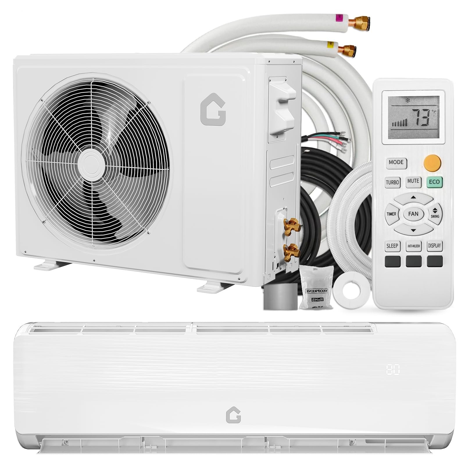 18000 BTU Ductless Mini Split Air Conditioner & Heat Pump AC Inverter w/Kit 230V