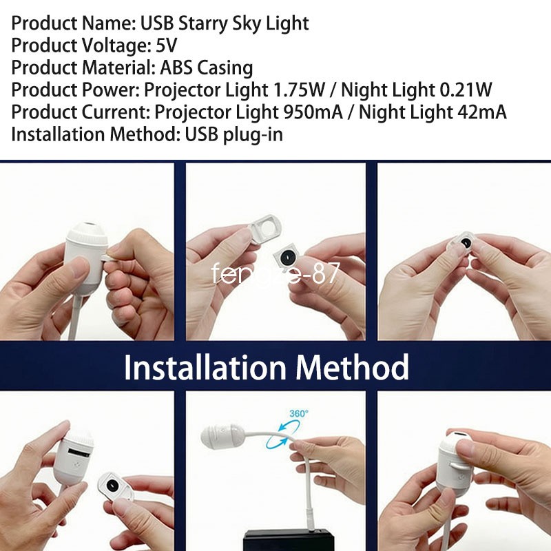 Plug and Play HD Star Projector Night Light USB Galaxy Ocean Ceiling Projector