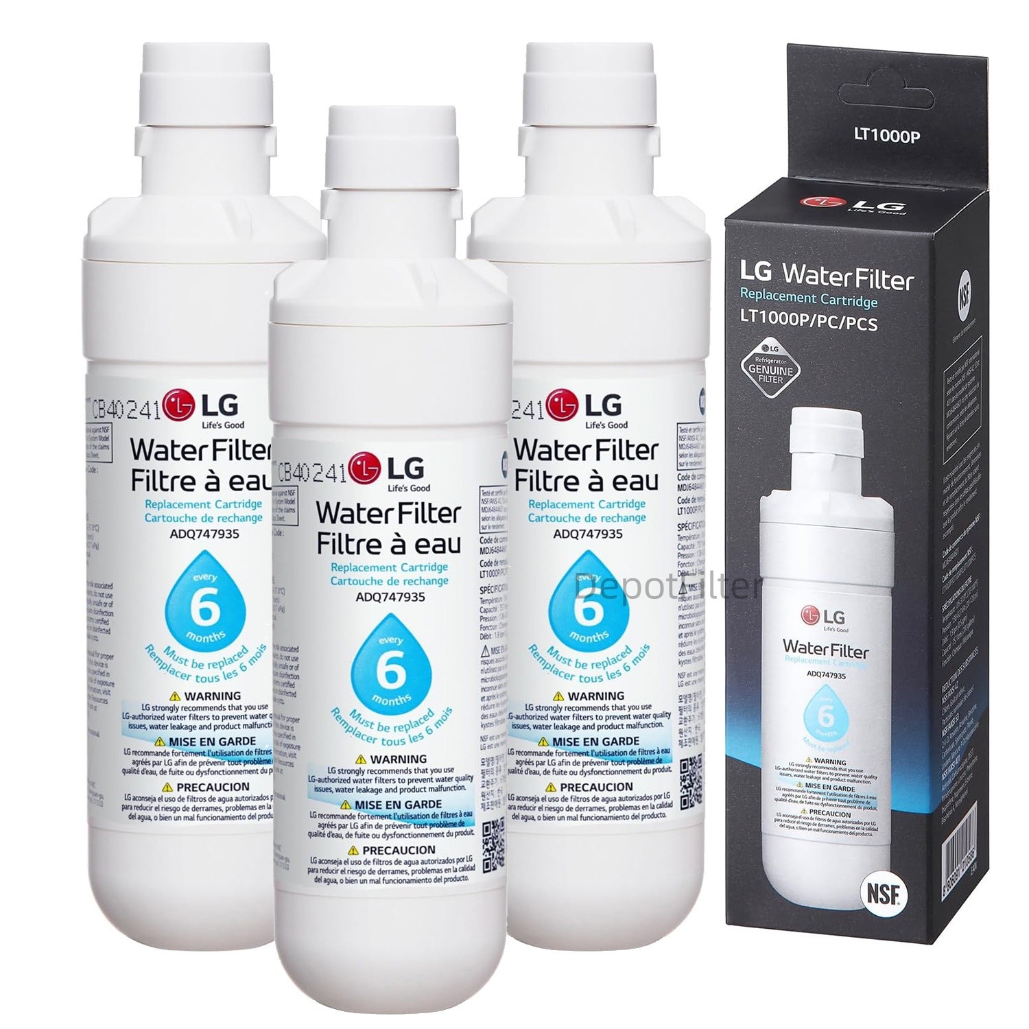 3 Pack LG LT1000P Refrigerator Water Filter New Sealed Replacement ADQ747935