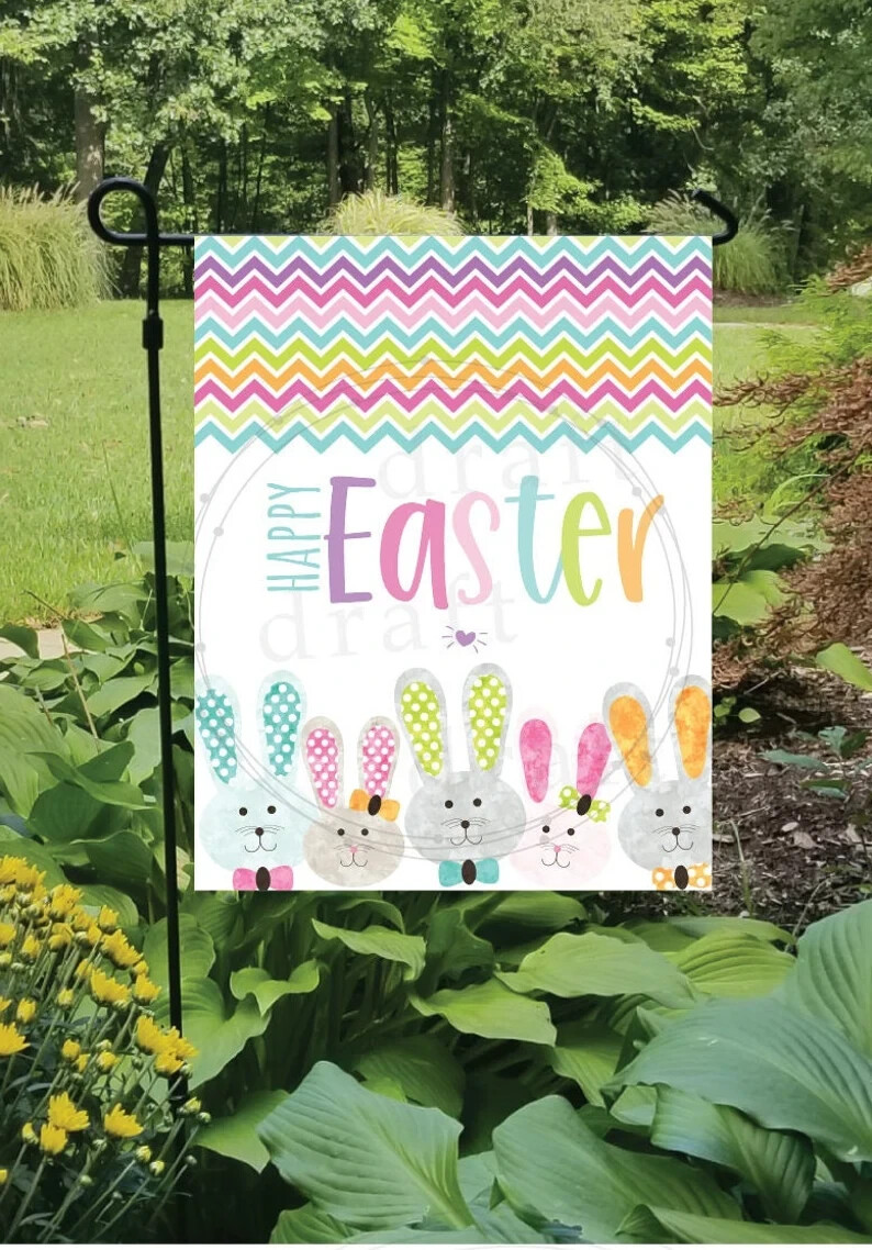 Easter Bunny Friends Garden Flag 12 x 18″ Single Sided