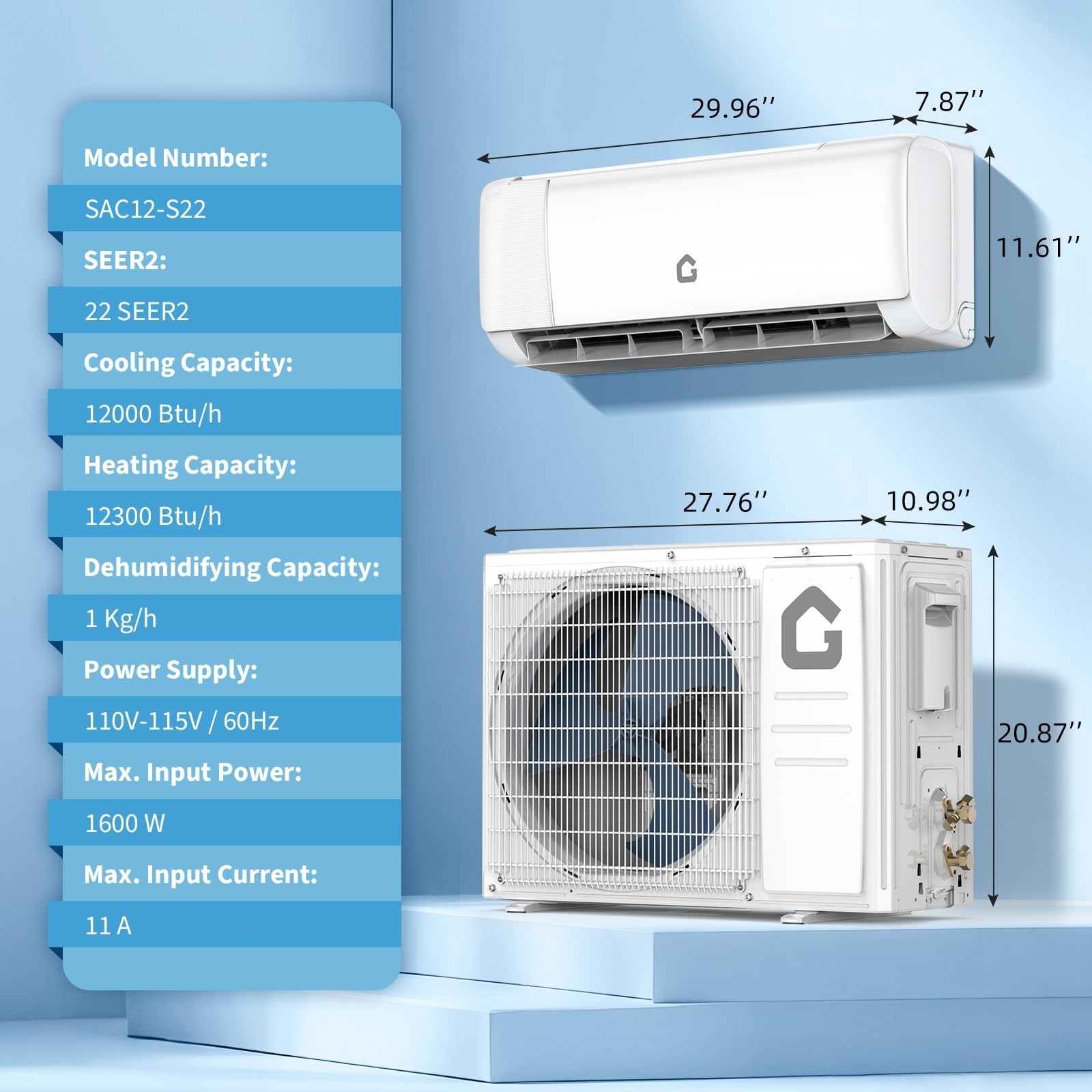 12000 BTU Mini Split Air Conditioner Heat Pump System ,22 SEER2 110V Ductless AC