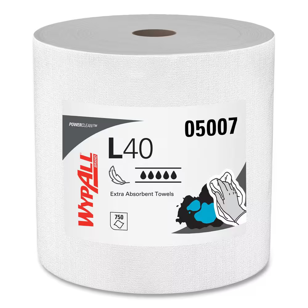 12.5 In. X 13.4 In. White Jumbo Roll L40 Towel Cleaning Wipes, 750/Roll