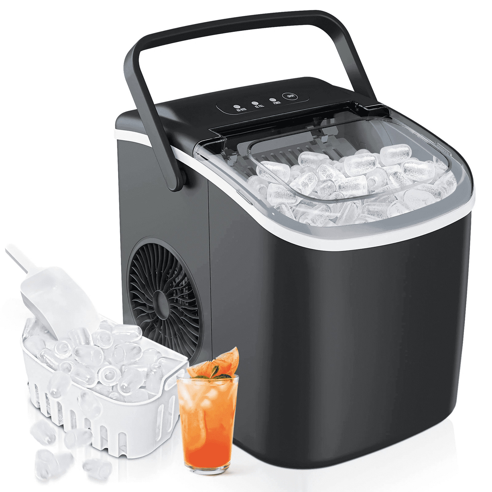 Countertop Ice Maker Machine, 9 Bullet Ice in 6 Min, Self-Cleaning, 26 lbs-Day