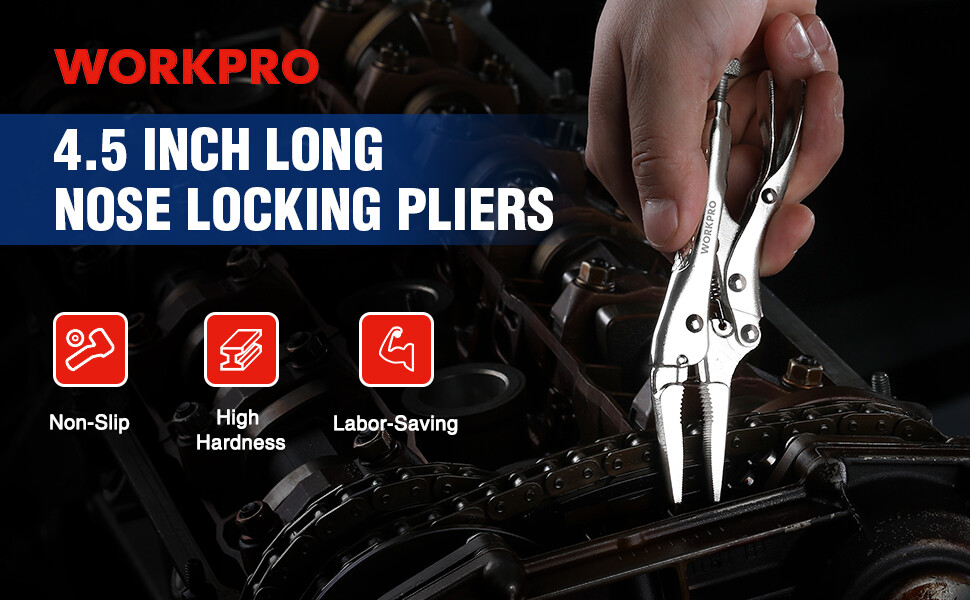 WORKPRO 4-1/2″ Long Nose Locking Plier Chromium-Vanadium Steel Locking Plier NEW