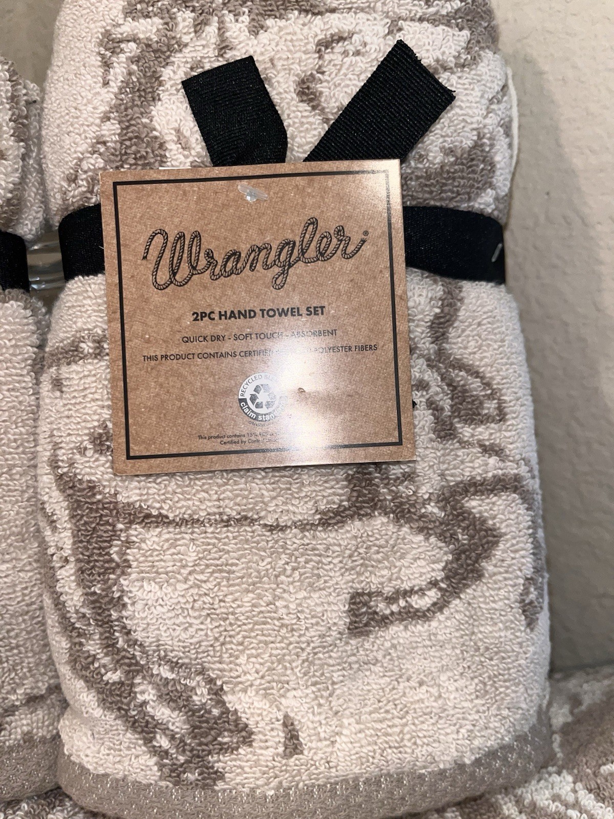 Wrangler Horse Reversible Design Bath Brown/Beige NWT 6 Piece Towels Set