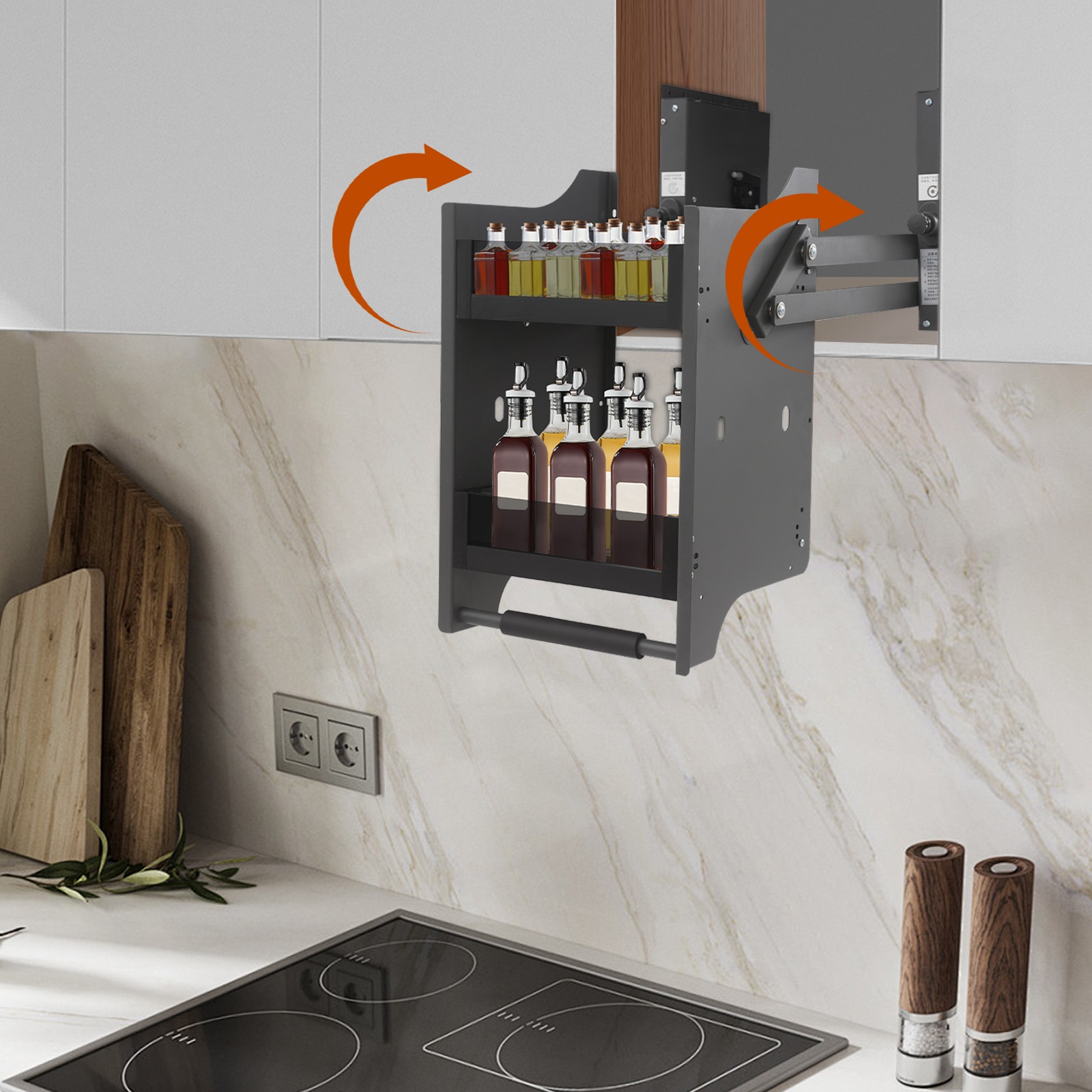 Kitchen Shelf Rack Upper Cabinet 2-Tier Pull Down Cabinet Organizer Rack