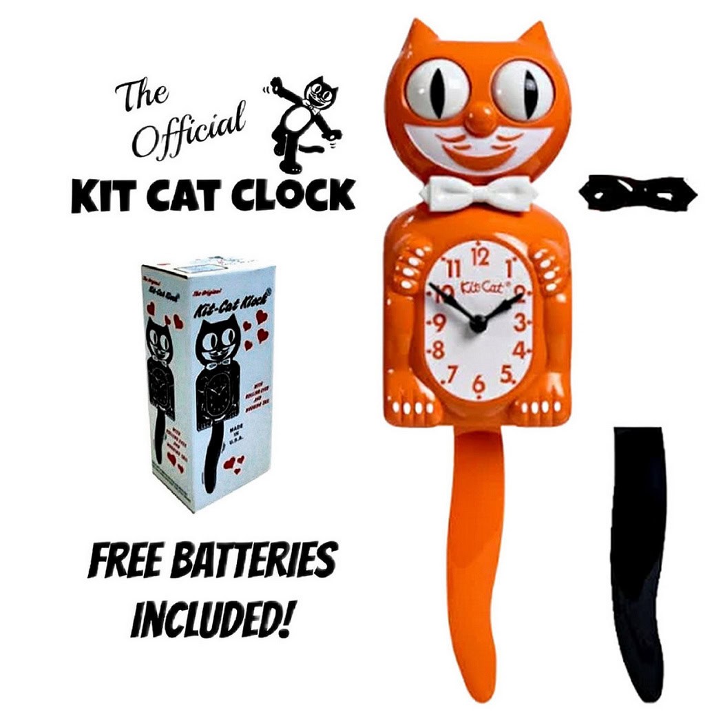 ORANGE HARVEST KIT CAT CLOCK 15.5″ Free Battery MADE IN USA Kit-Cat Klock NEW