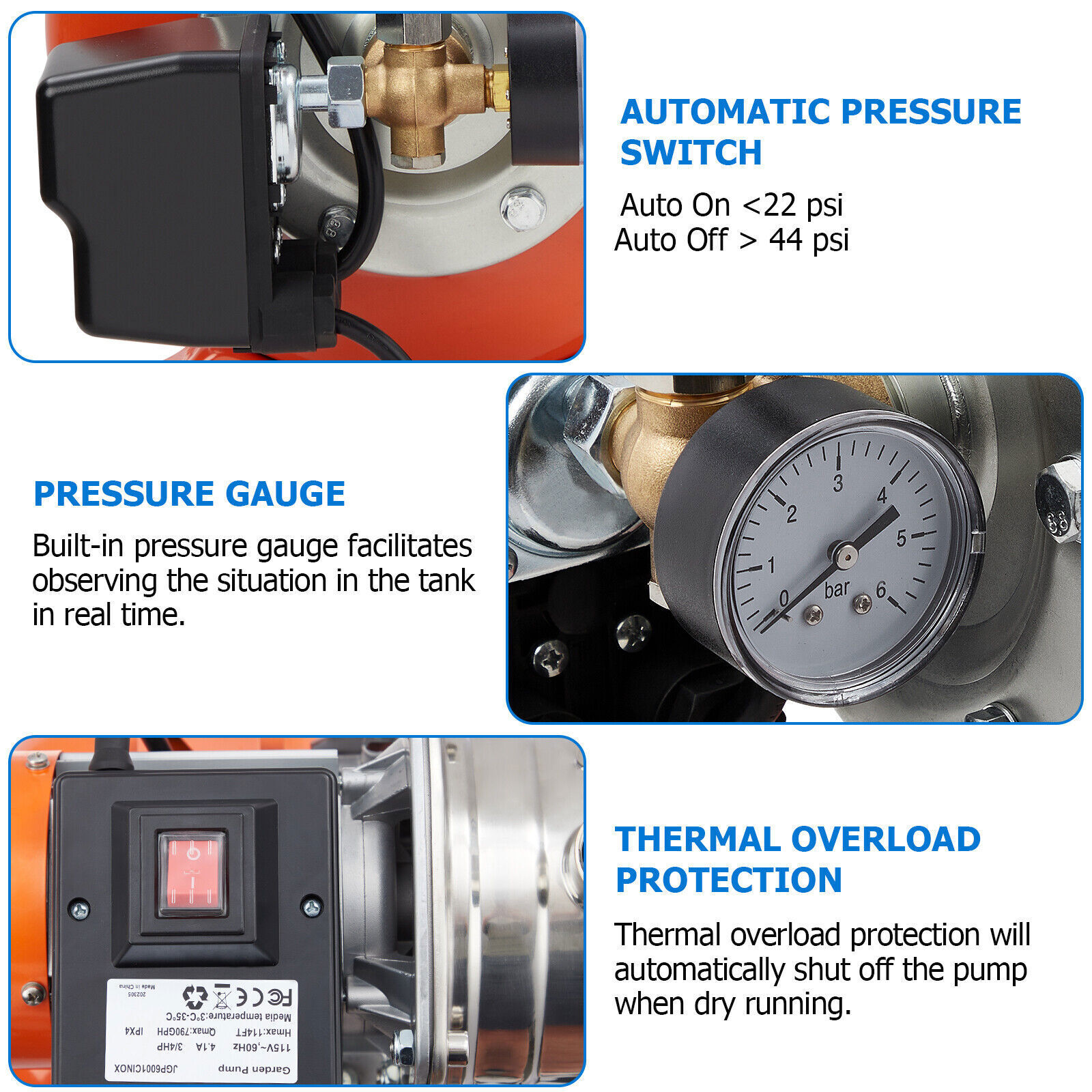 115V Shallow Well Garden Pump with Booster System and Pressure Tank Water Jet