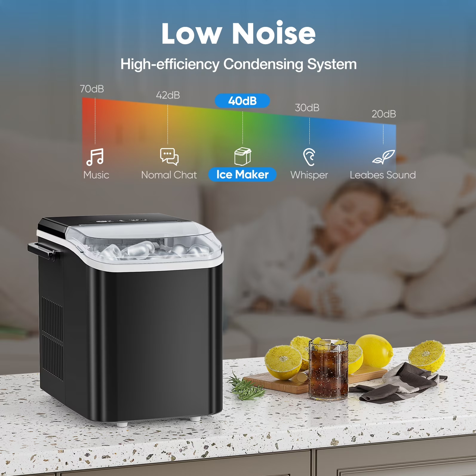 Portable Countertop Bullet Ice Maker Ice Machine with Ice Scoop 26lbs/24hrs