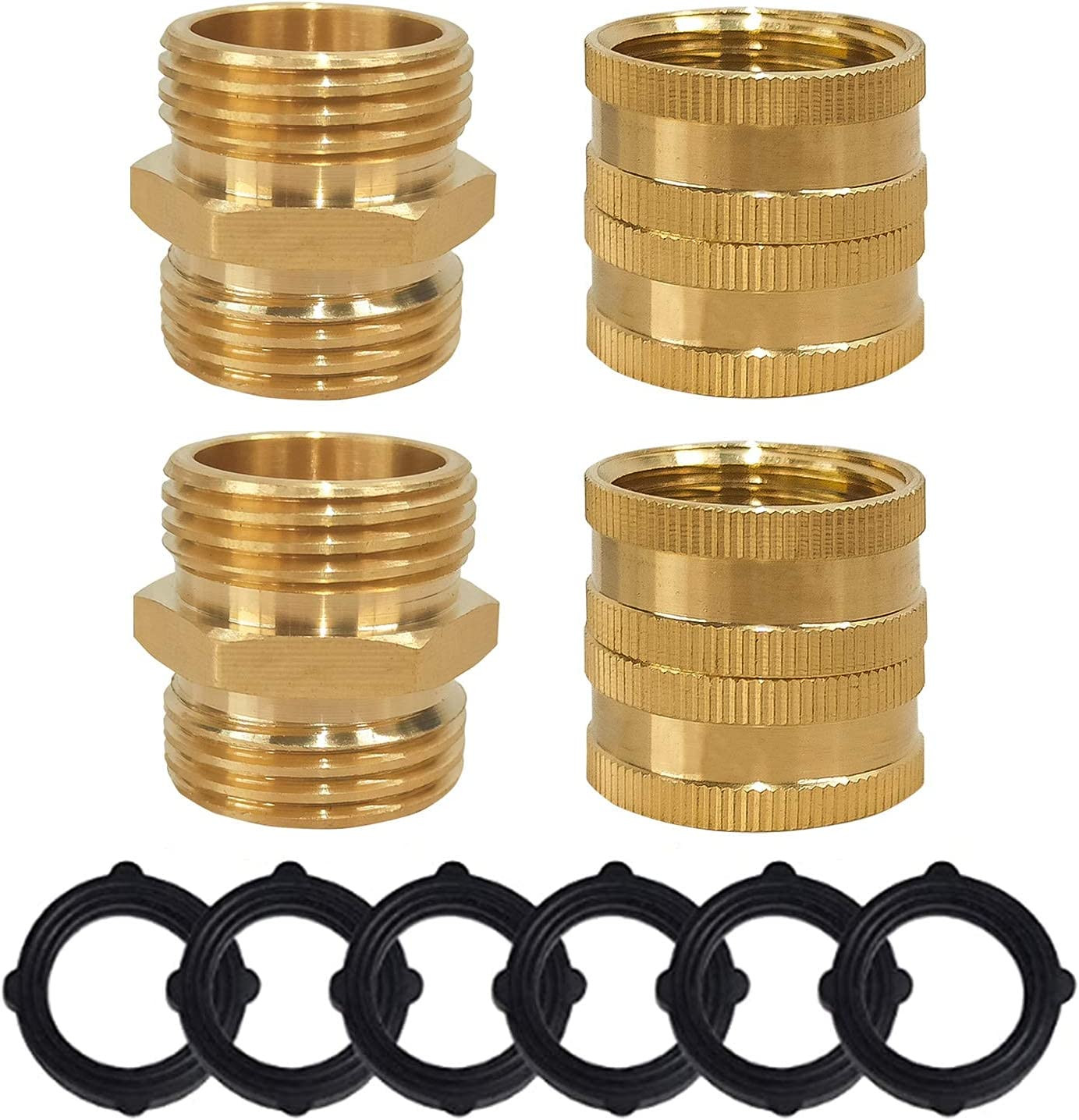 4-Pack Garden Hose Adapter Male to Male Female to Female 3/4 Inch Brass