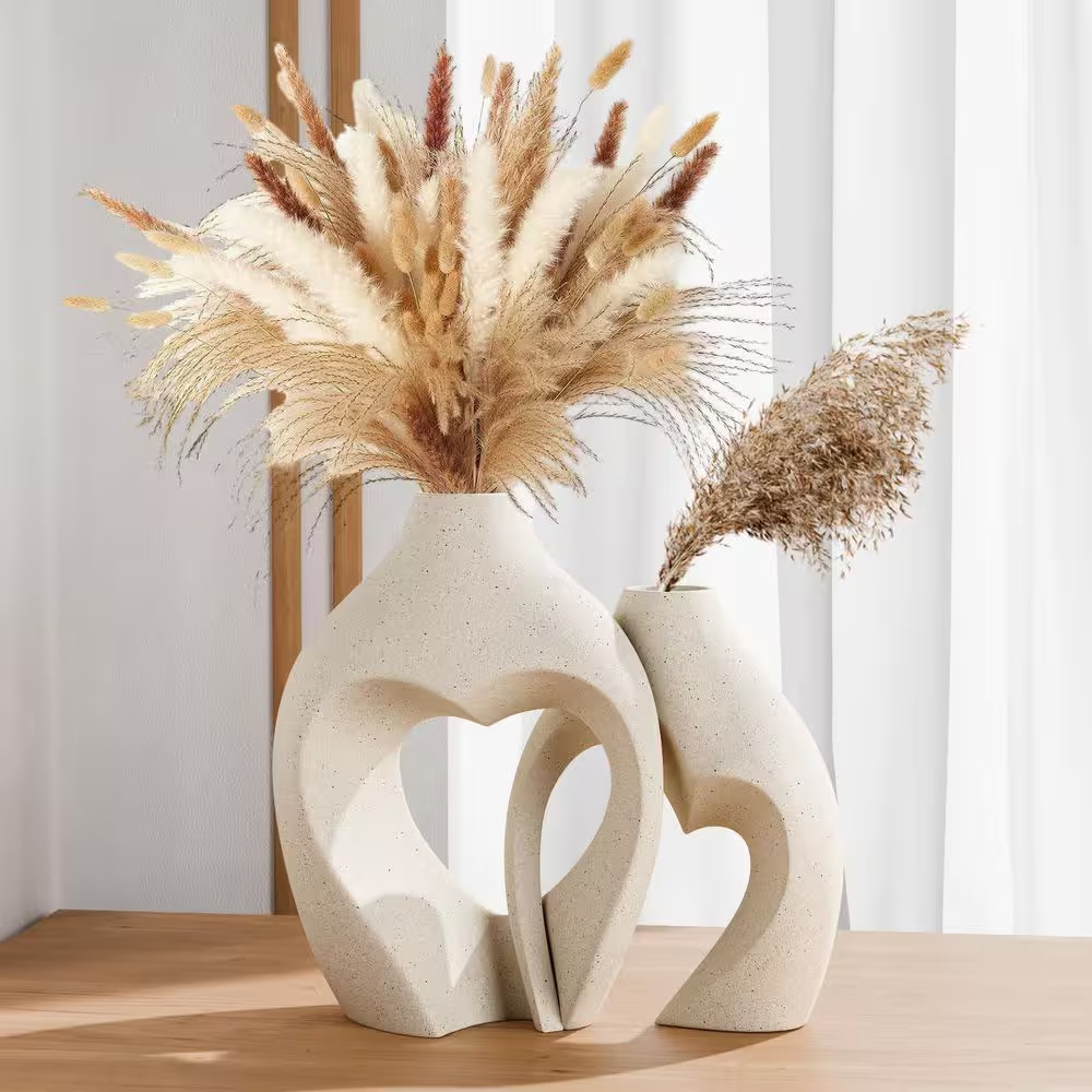 2 Pieces 7.7 In. Pitcher White Vases Heart Shaped Ceramic Vase, Nordic Heart Sha