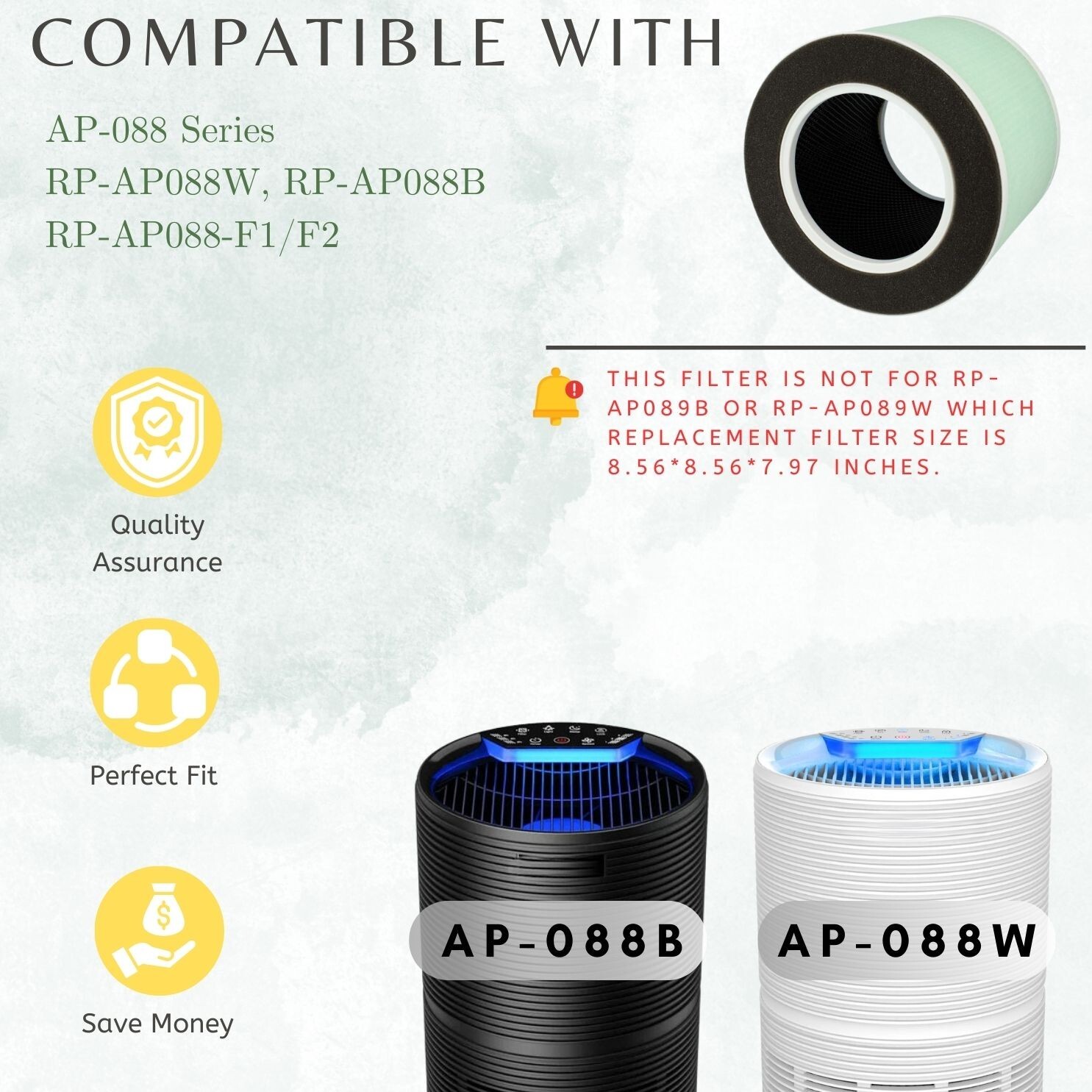 True HEPA with Carbon Replacement Filter For Renpho Air Purifier RP-AP088 2 pack