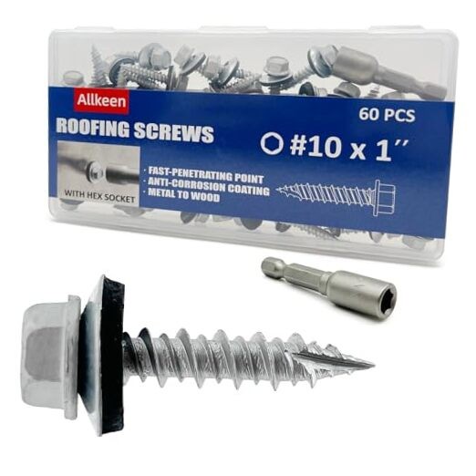 #10 x 1 Hex Head Sheet Metal Roof Screws, Rustpert Coating Metal 60 Pcs Silver