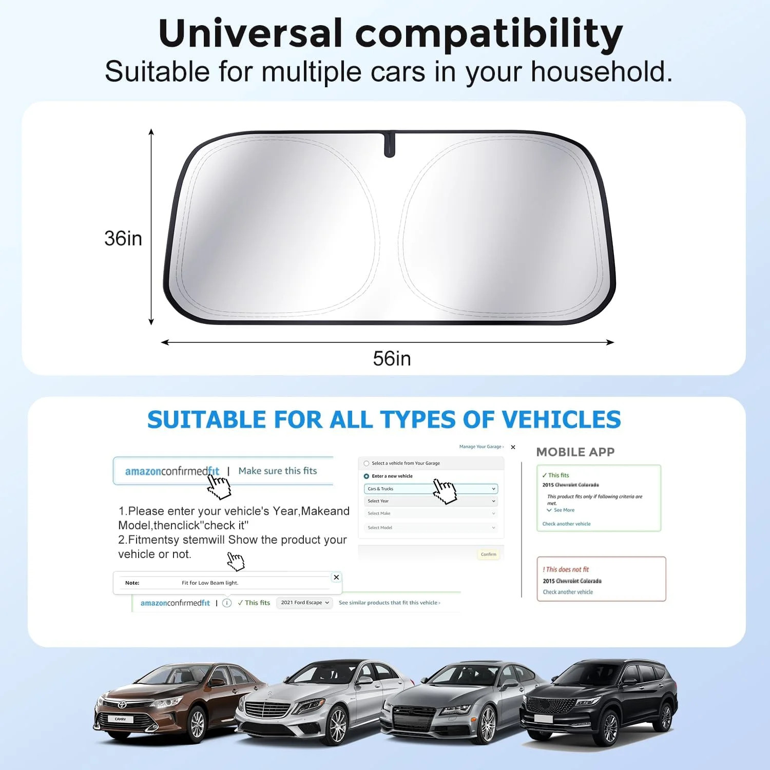 [Upgrade] DooGooCoo Windshield Sun Shade – Medium, Sunshade for Car Windshield [