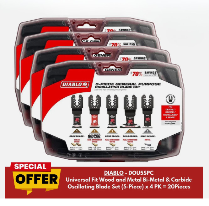 Diablo Universal Fit Wood and Metal Oscillating Blade Set (5-Piece) Kit = 4PK