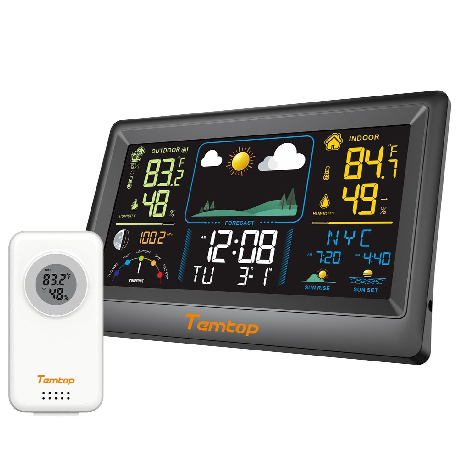 Digital LCD Weather Station Clock Indoor & Outdoor Calendar Thermometer Wireless