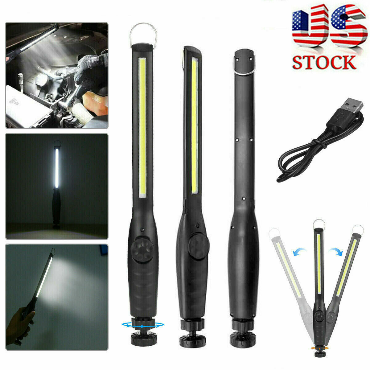 2pcs Rechargeable LED Slim Work Light Mechanic Flashlight Lamp Bar Camping Torch