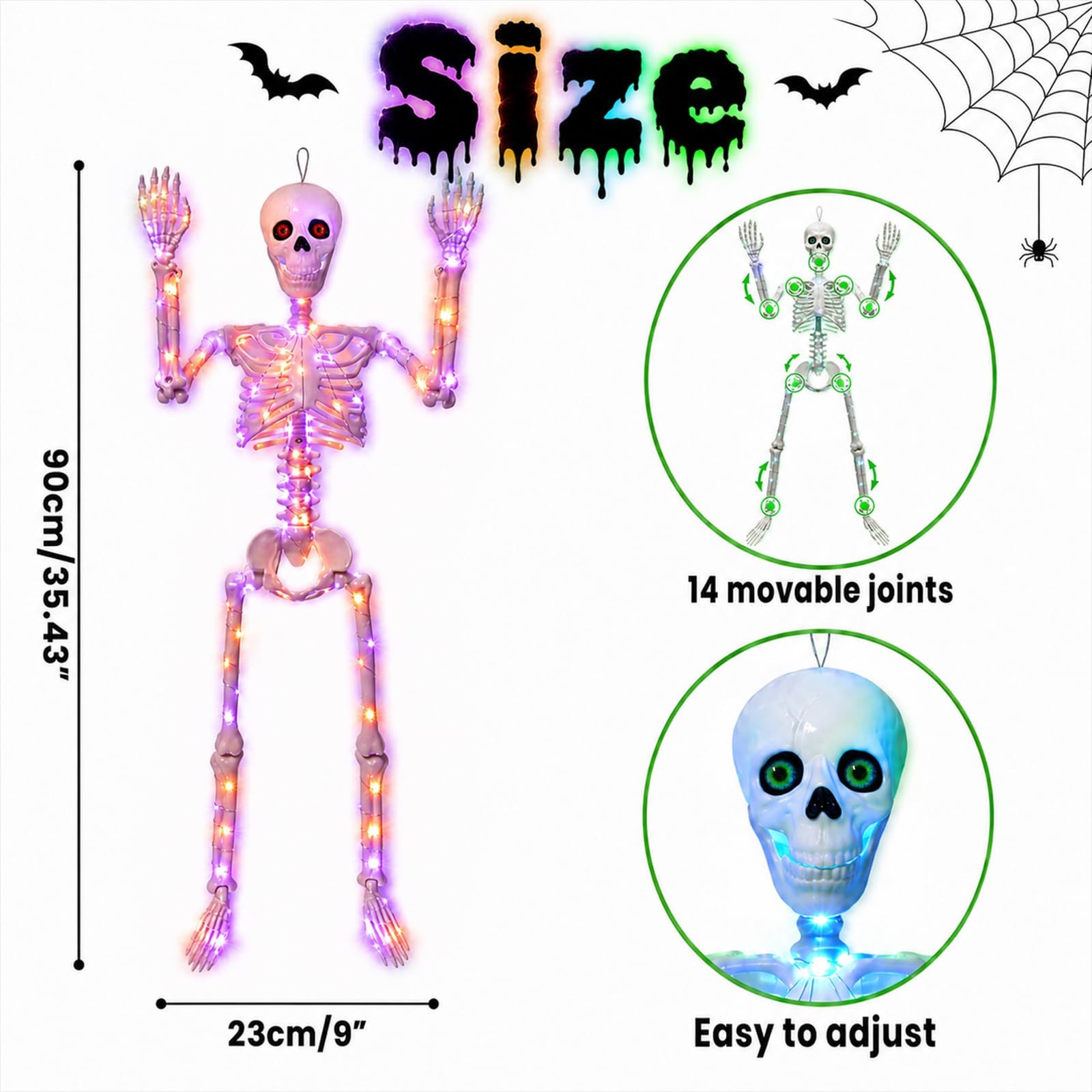 daboot Halloween Decor Lighted Skeletons 2 Pack 3FT Blue&Green+Orange&Purple