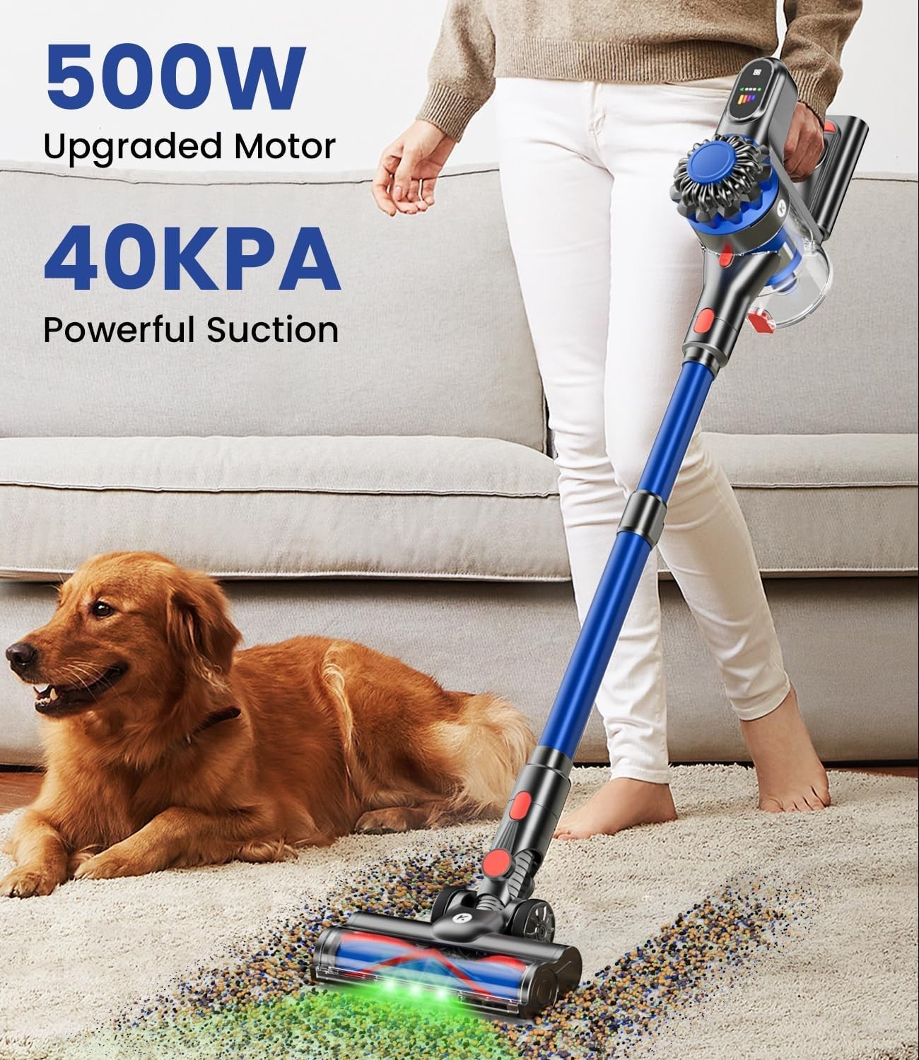 60 Min Stick Vacuum Cleaner with Wall Mount & Anti-Tangle Brush, 8-in-1 Design