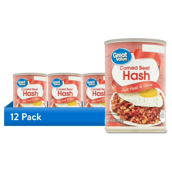 Great Value Corned Beef Hash, 14 oz Can, 12 Pack