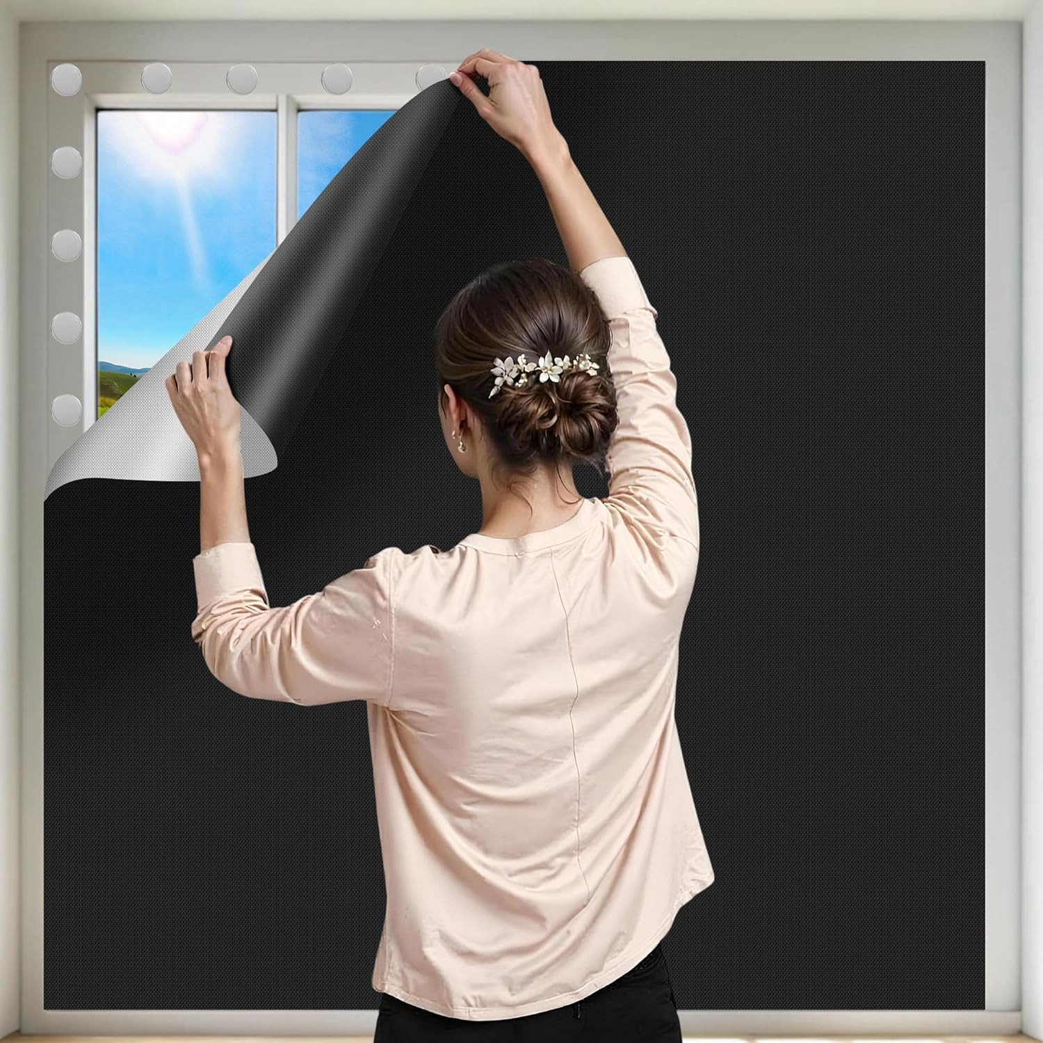 100% Black Out Window Cover Portable Blackout Shades Adhesive Thermal Blackout B