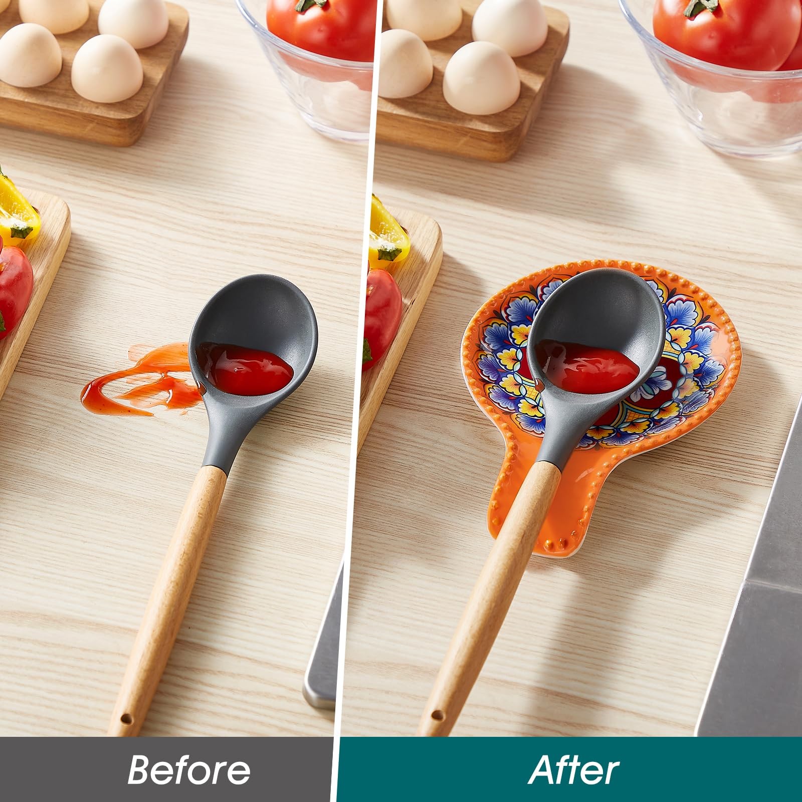 Spoon Rest Ceramic Bohemian Kitchen Decor Stove Top Holder 7.7in Colorful