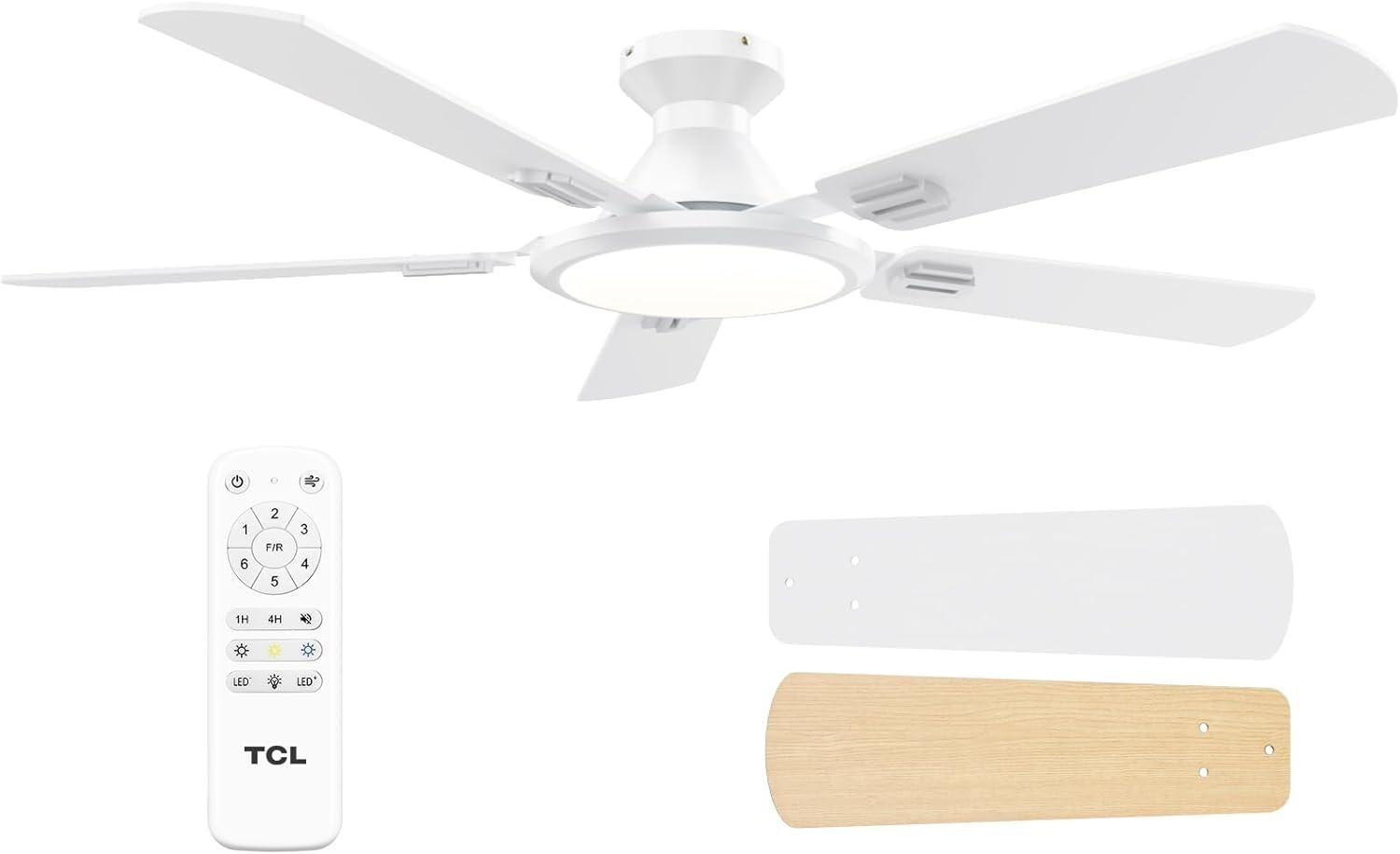 TCL 52 in Low Profile Ceiling Fan w/ Light and Remote Control – White