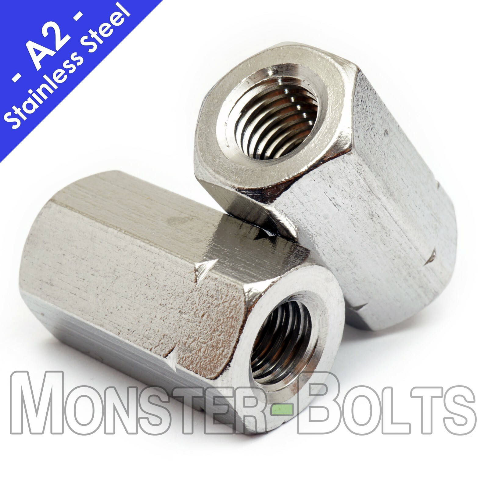 Stainless Steel Hex Coupling Nuts, A2 / 18-8 DIN 6334 – Metric M5 M6 M8 M10 M12