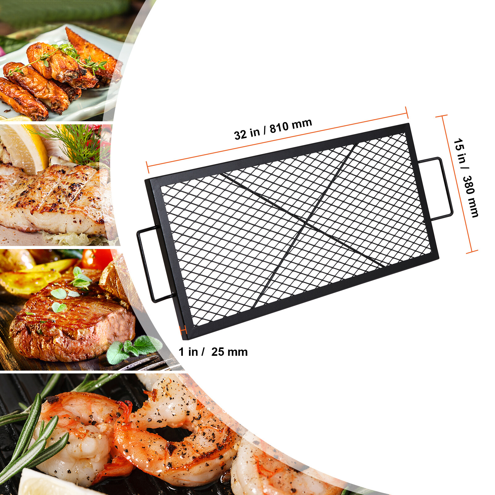 VEVOR 32″ Rectangle Cooking Grate Fire Pit Grill Grate X-Marks Heavy-Duty Steel