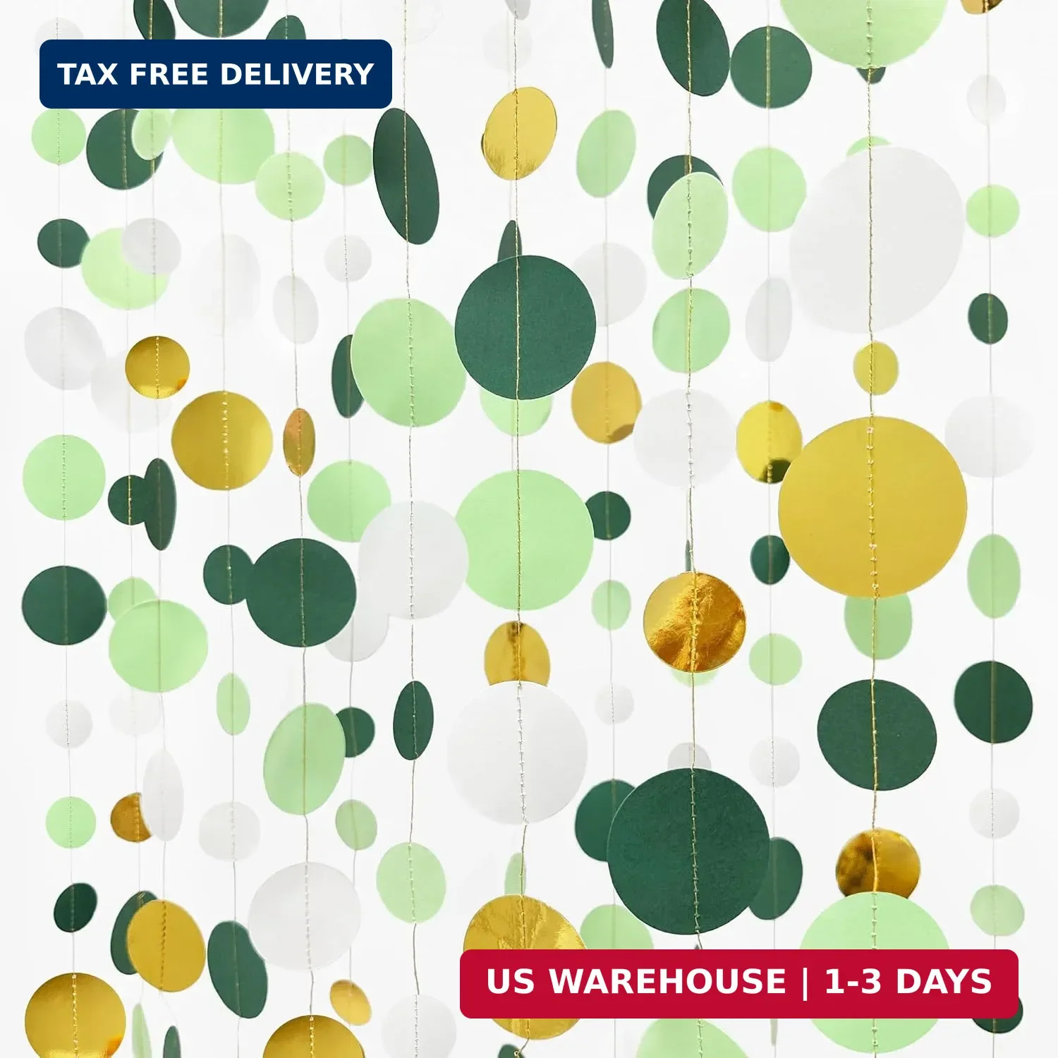 46 Ft Sage Green Gold Party Decorations Polka Dots Garlands Hanging Paper Circle