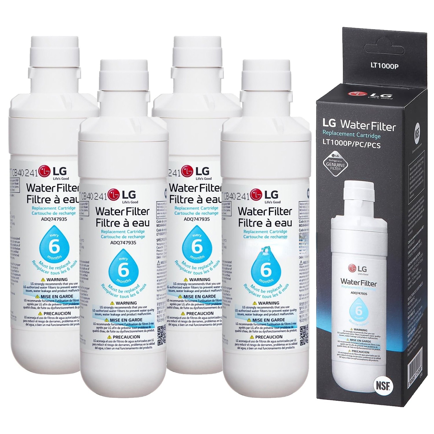 4 PACK Refresh Refrigerator Ice Water Filter For LG LT1000P ADQ747935 Brand New