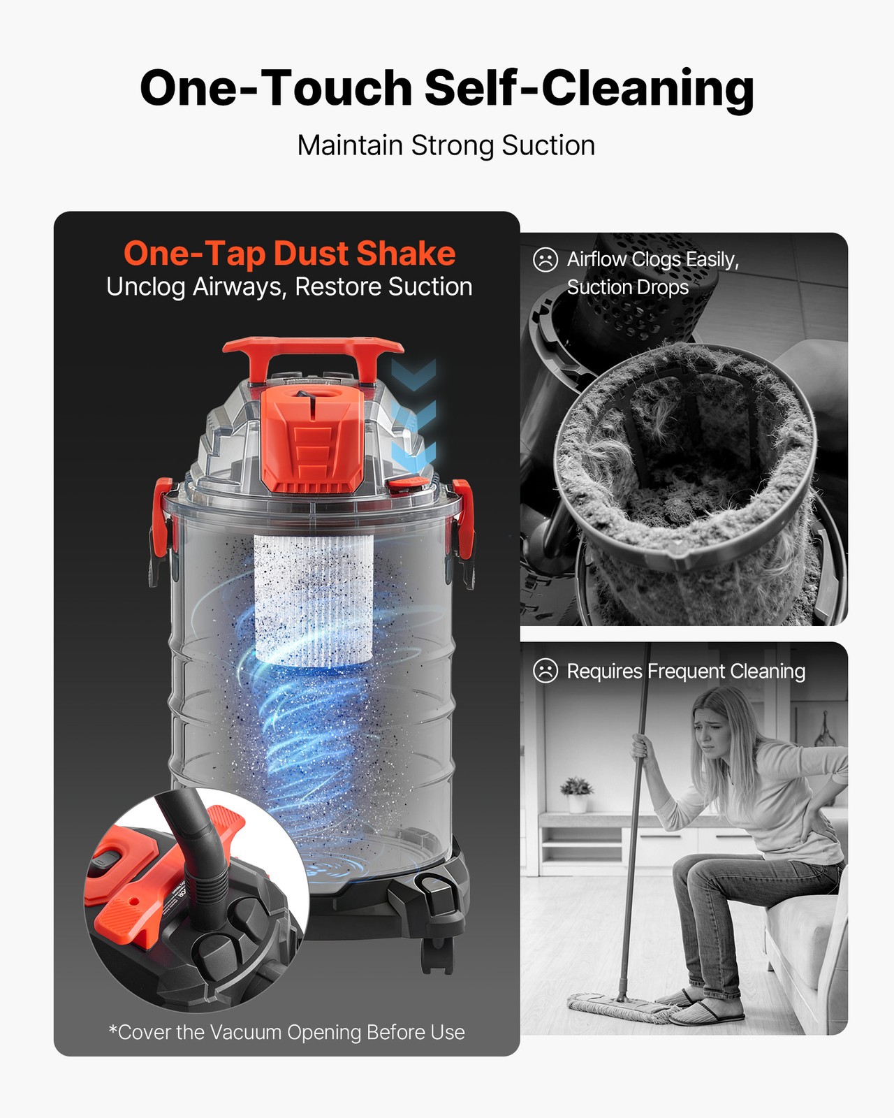 VEVOR 8 Gal Wet Dry Shop Vac 6HP Self-Cleaning 900W Metal Tank for Jobsite