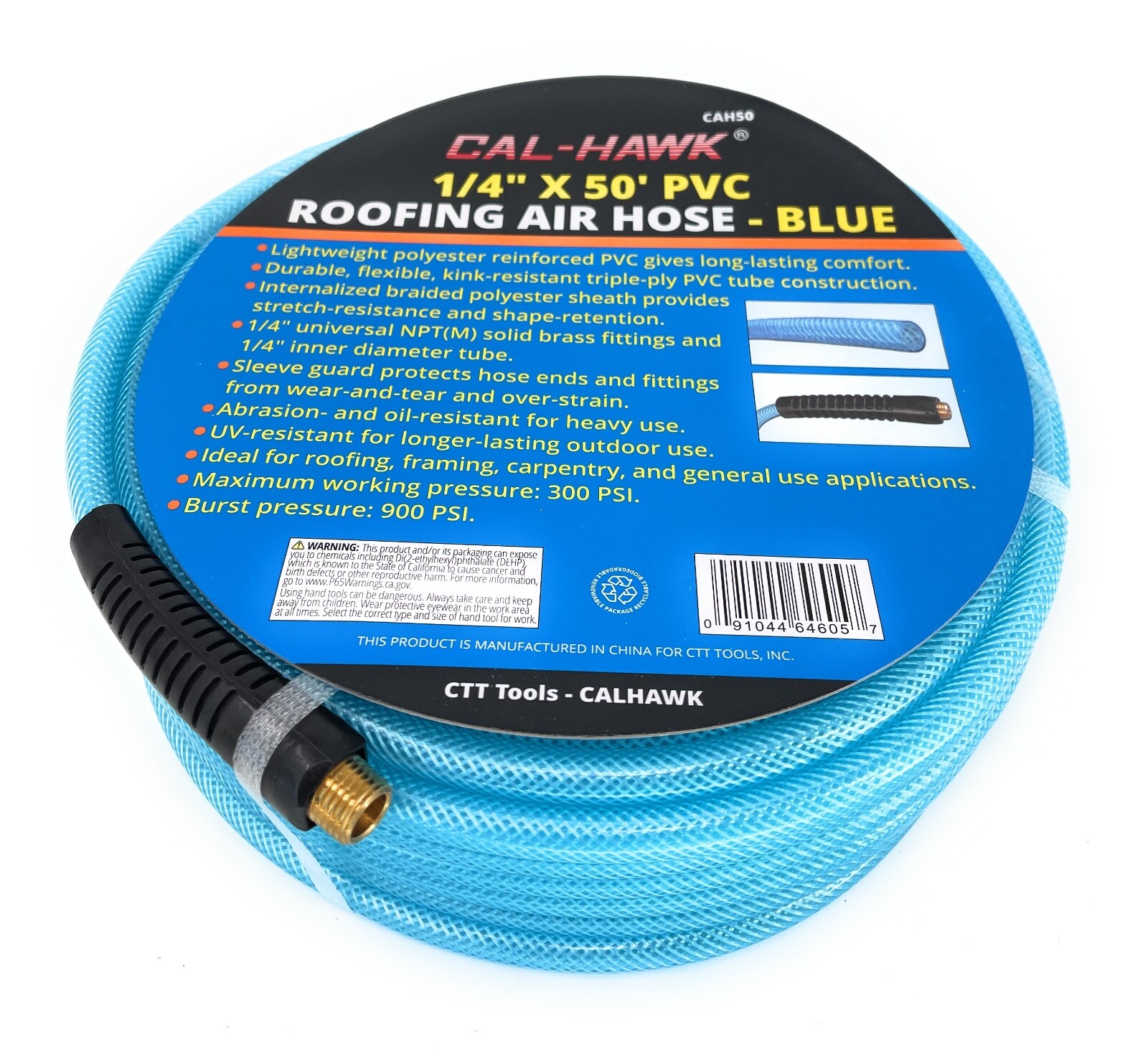 1/4″ X 50′ Air Hose 50 FT Flexible Braid Roofing Clear Blue PVC NPT 300 PSI