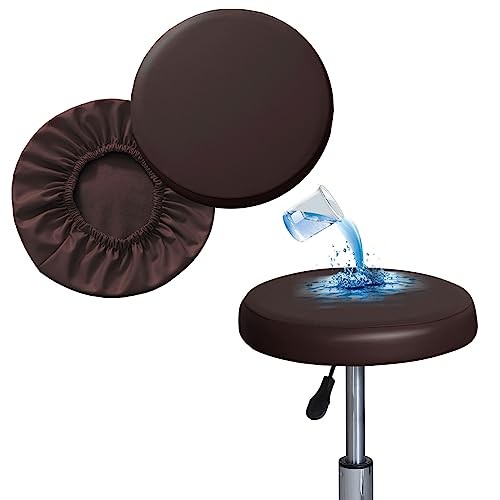 Stool Covers – 2 Pack PU Slipcover with Elastic L (14″-16″) 2 Counts Coffee