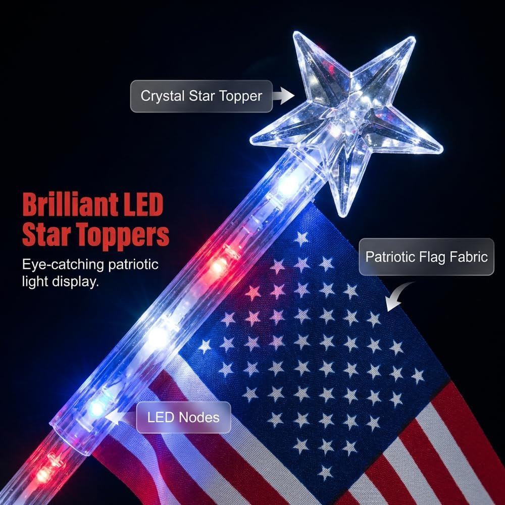 8 Pack Solar American Flag Pathway Lights 4th of July Outdoor Garden Decoration