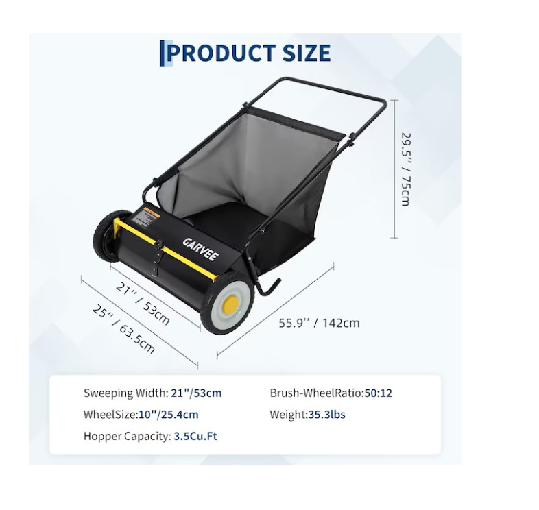 [ BIG SALE ] Garvee 21-in Push Lawn Sweeper 3.5 cu ft