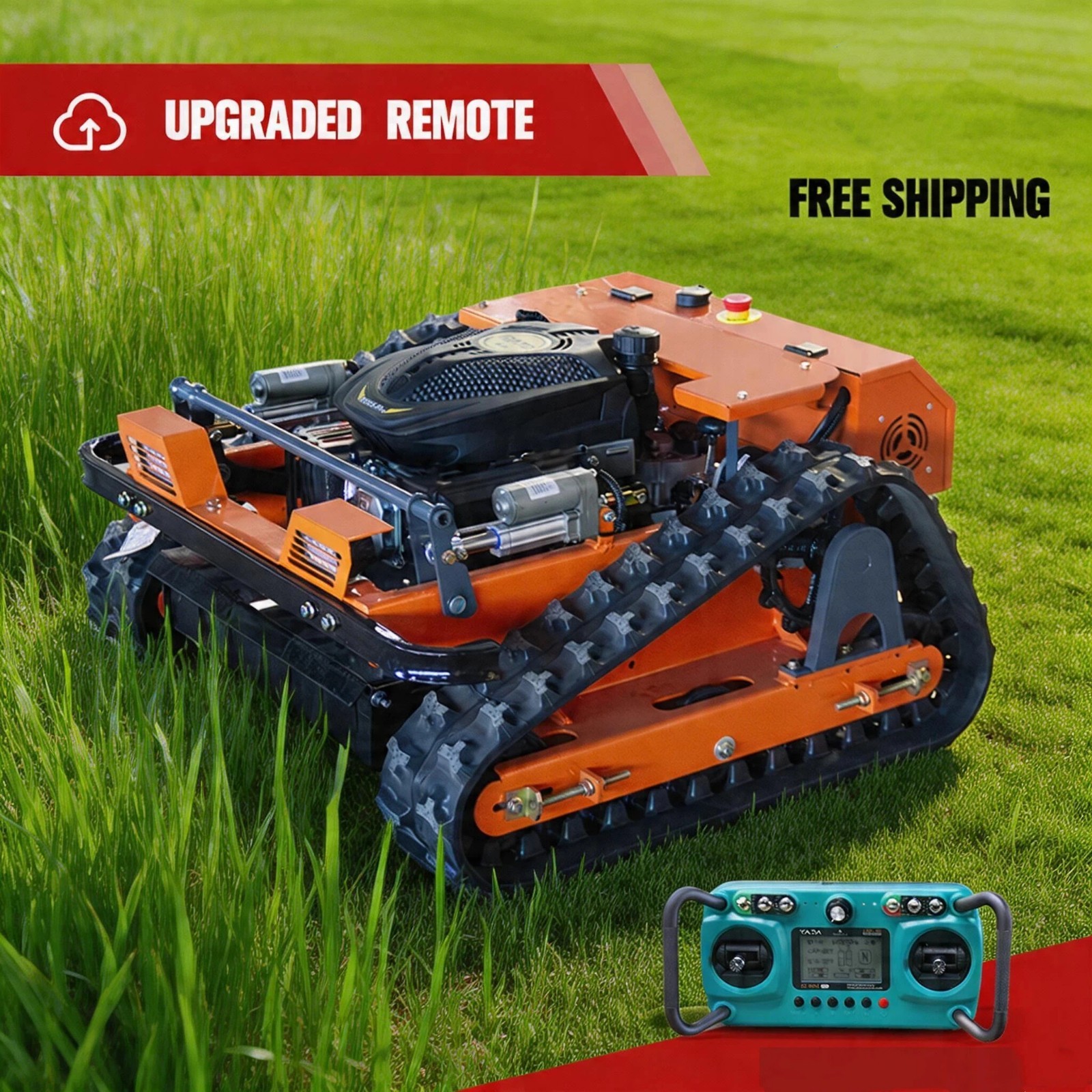 22″ Robotic Remote Control Lawn Mower Gas 4WD 225CC 9HP Tracked Mower 45° Slope