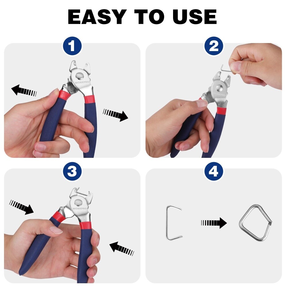 WORKPRO Bent Hog Ring Pliers with 500 Pcs 3/4″ Hog Rings Auto Upholstery NEW