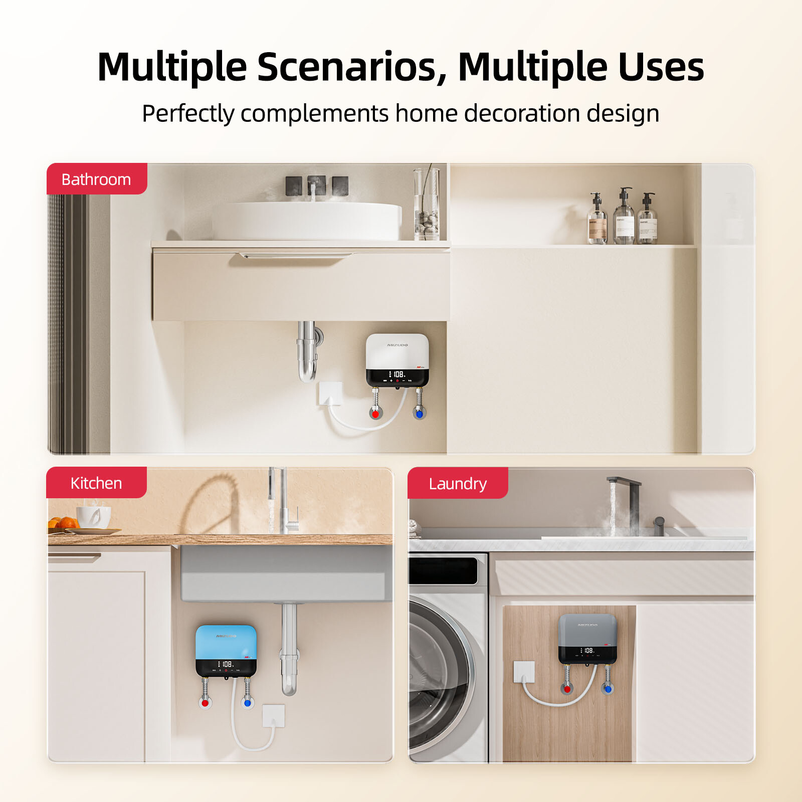 Tankless Water Heater Electric MIZUDO 3.5kW 120V LED Display Under Sink Instant