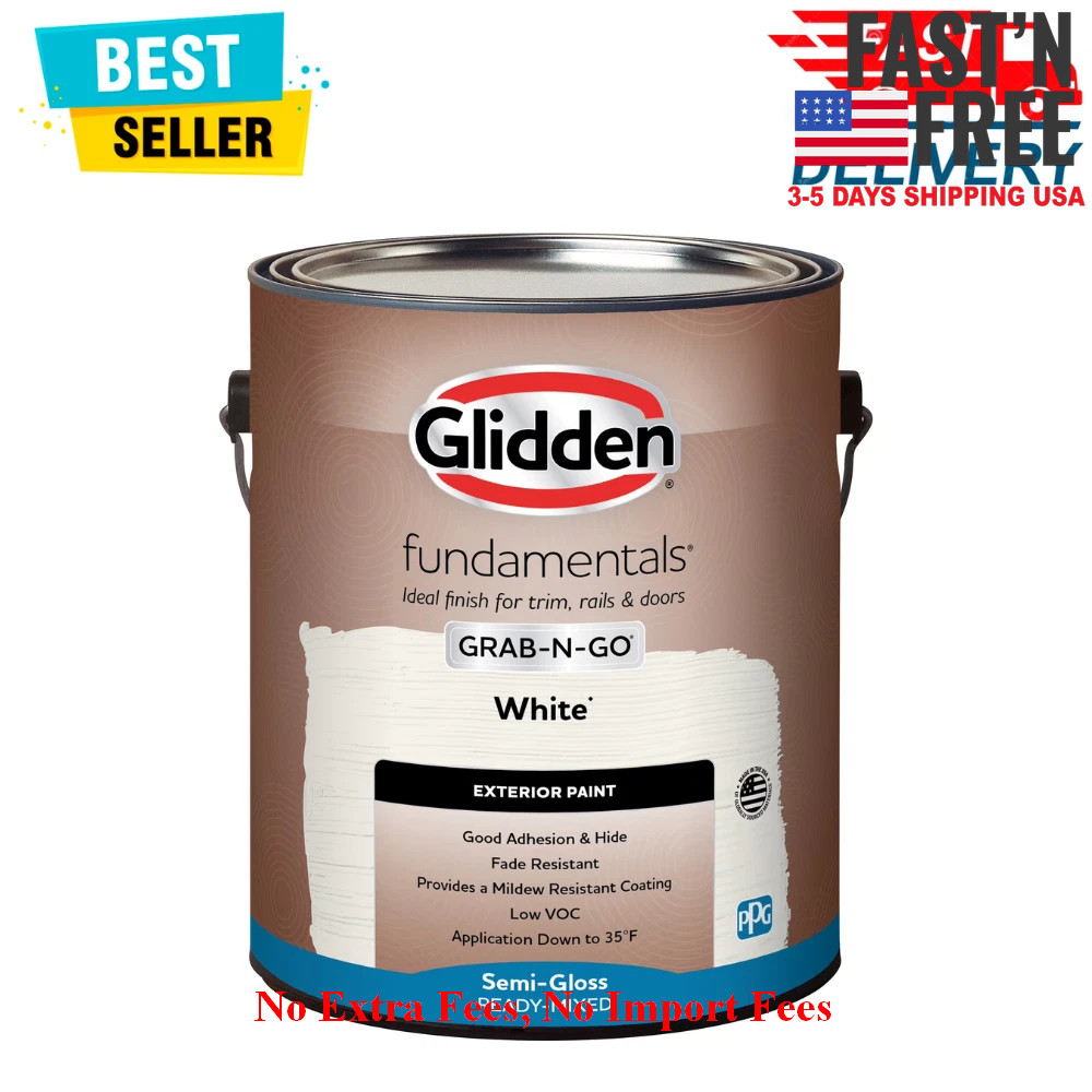 Glidden Fundamentals Exterior Paint, White, Semi-Gloss, 1 Gallon, Durable Finish