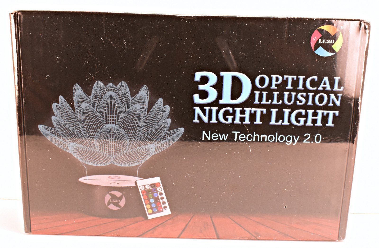 Night Light Flower 3D Illusion 7 Colors Changing Lamp with Black Base