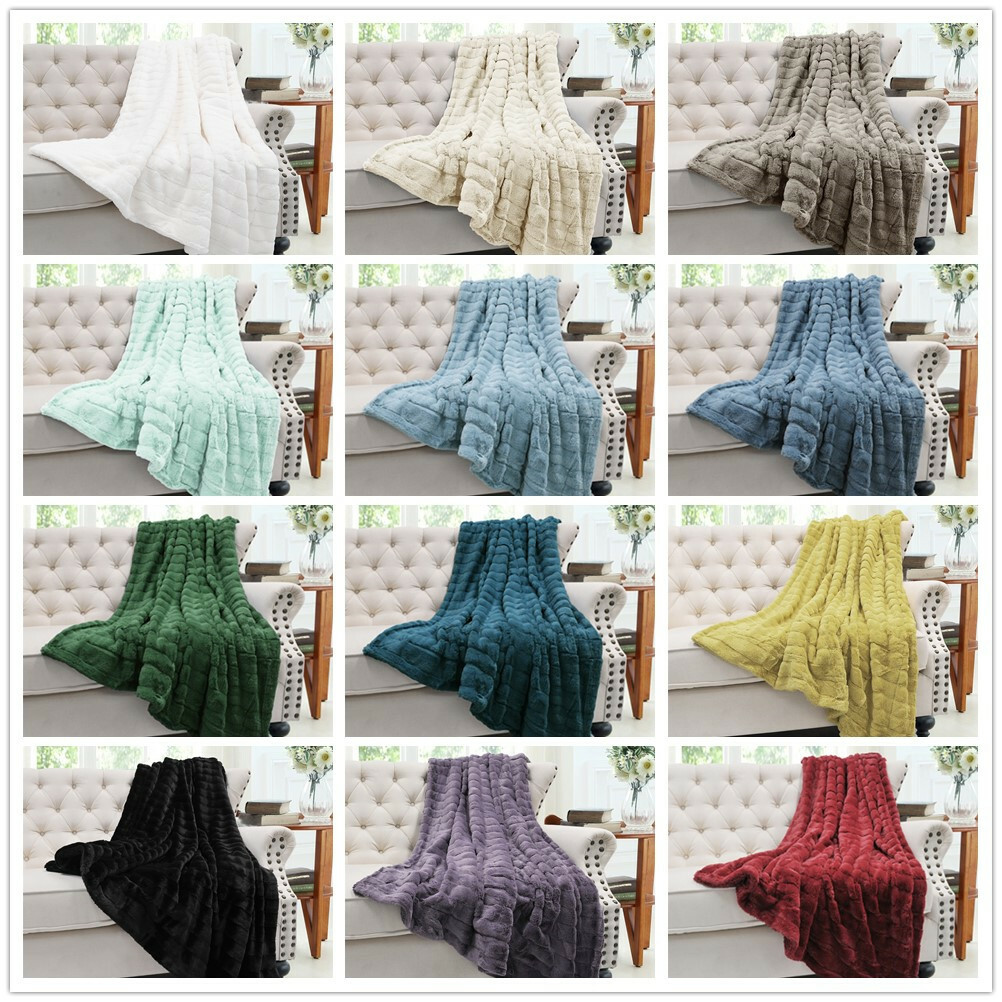 Faux Fur Throw Blanket for Couch Cozy Soft Plush Thick Winter Blanket for Sofa