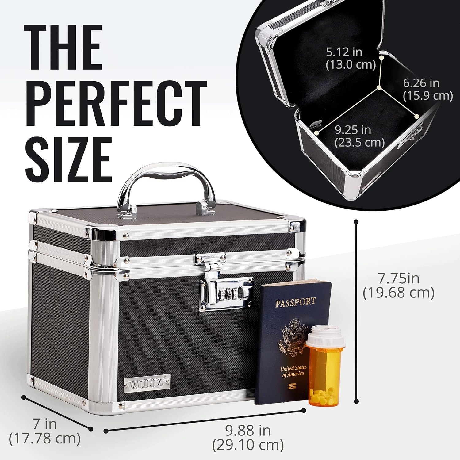 Sleek Black/Chrome Combination Lock Box – 9.88 x 7.75 in for Documents & Money