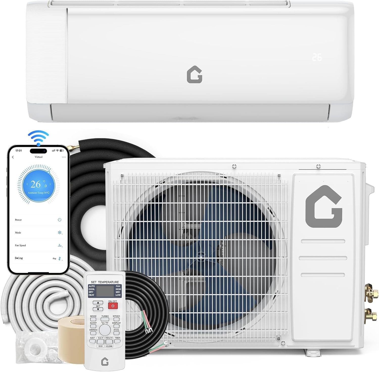 12,000 BTU Mini Split AC & Heat Pump | 115v, Inverter, Smart WiFi, Remote