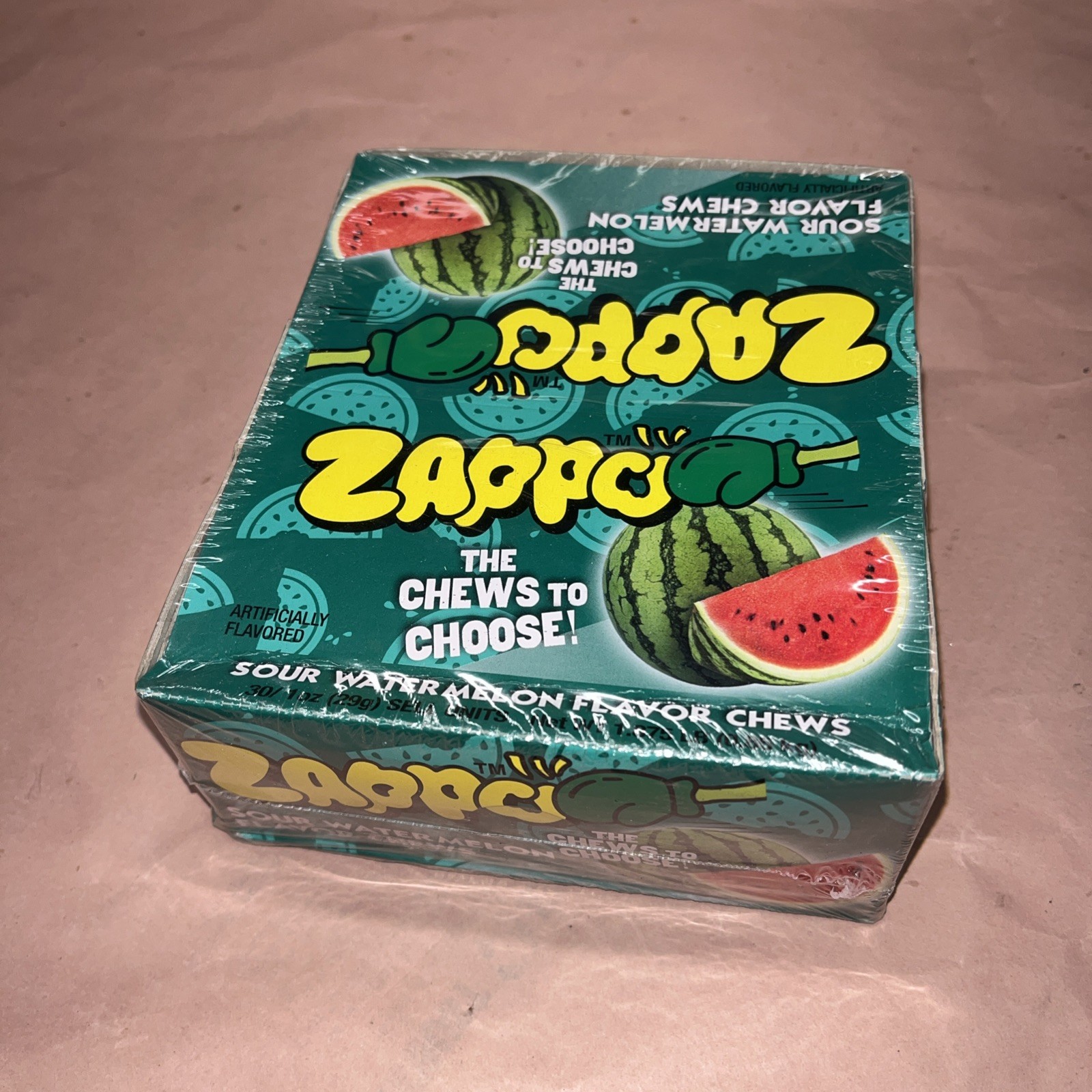 30 Pack Zappo Sour Watermelon Chews Retail Pack 1oz Sell Units