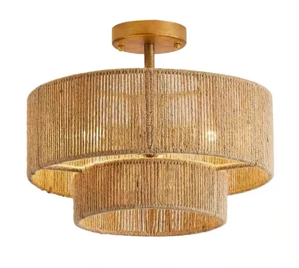 Flint Garden 15.4 in. 3-Light Antique Gold 2-Tier Drum Semi- Flush Mount