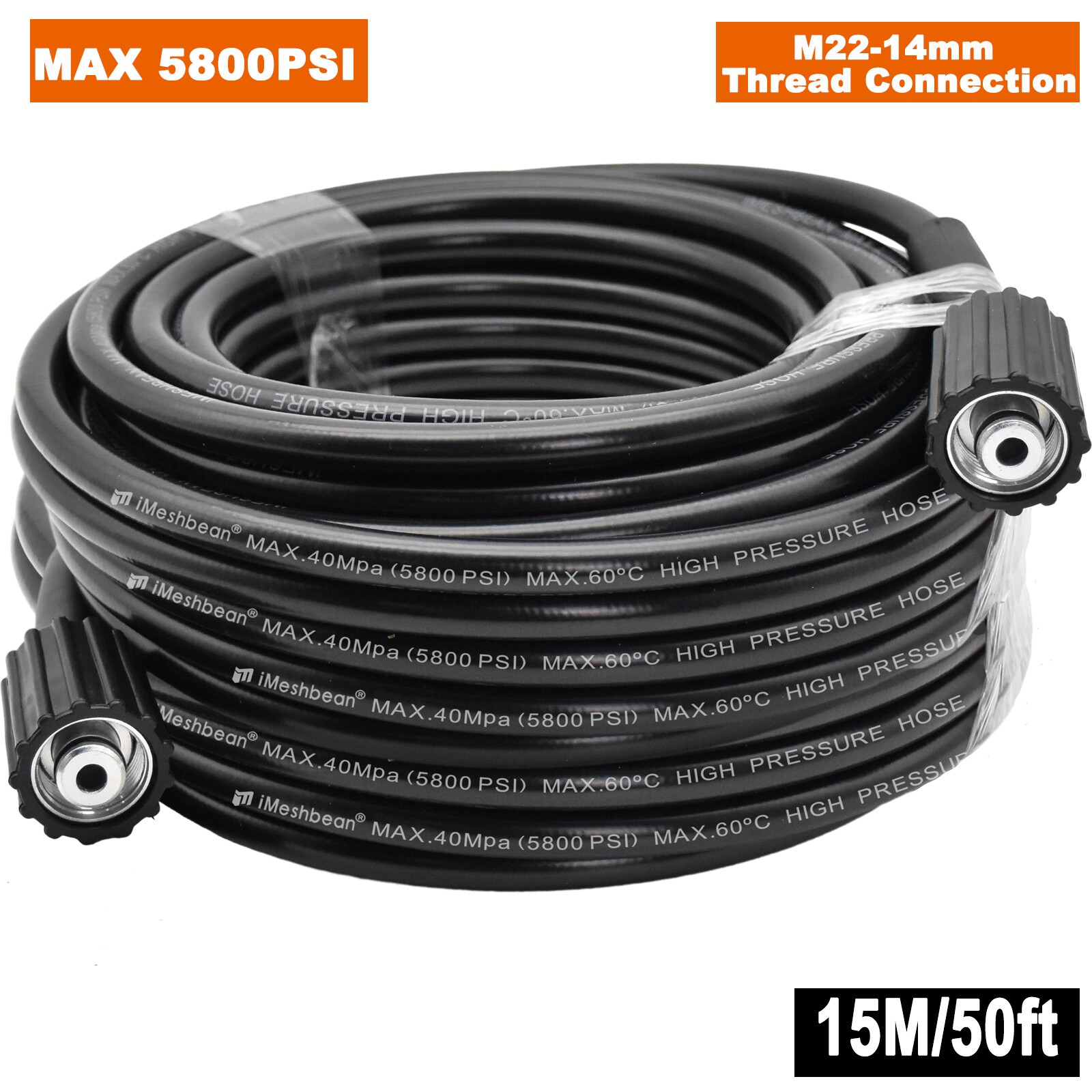 20/25/50/100ft 5800PSI High Pressure Washer Hose,M22 Power Washer Extension Hose