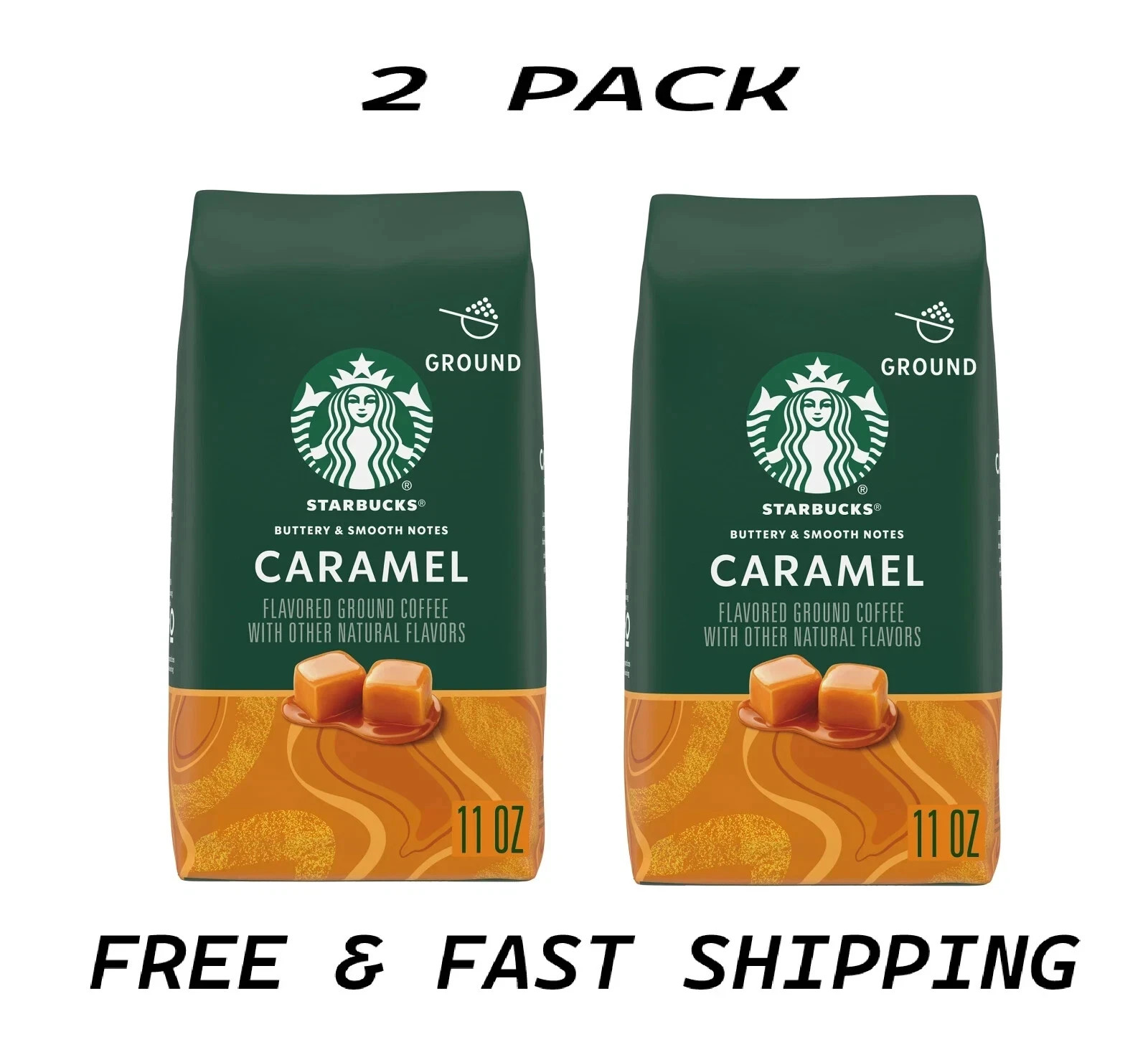Starbucks Arabica Beans Caramel Naturally Flavored Ground Coffee 11 oz (02 PACK)